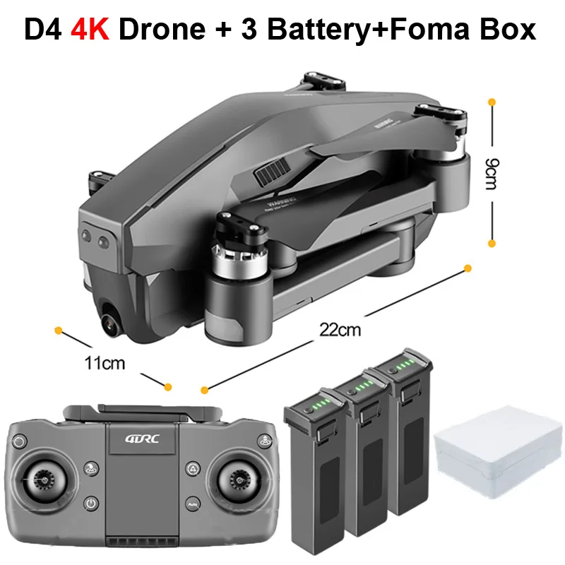 D4 Радиоуправляемый Дрон с камерой 4K HD 5G gps Квадрокоптер FPV 600 м WiFi видео 1,6 км Контроль расстояния полёт 30 минут игрушка вертолет - Цвет: D4 4K 3B Foam