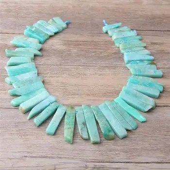 

Natural blue amazonite Crystals Quartz Points Graduated Tusk Top Drilled Beads Pendants Fashion Jewelry For DIY Crown graduate