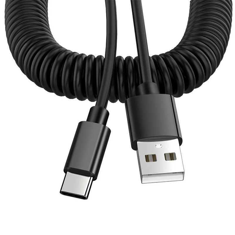 Type C Cable Charger USB C Data Sync Spring Coiled Cellphone Connector Adapter Type C Cable Charger USB C Data Sync Spring Coiled Cellphone Connector Adapter