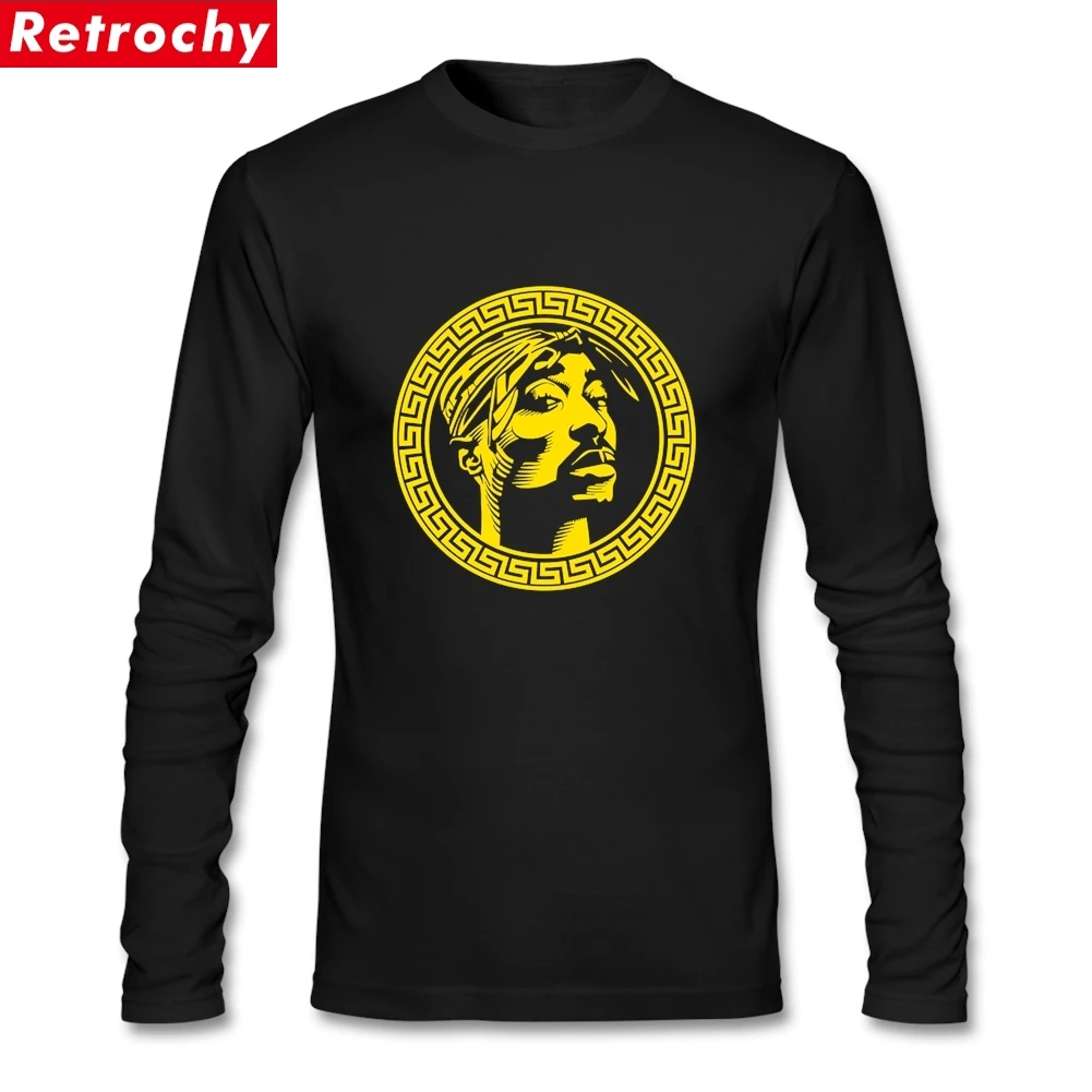 

King of rap Black Tupac Shakur T Shirt Men's Fashion Camisetas For Male Long Sleeve T-shirt Natural Cotton Crew Neck Tees Gold