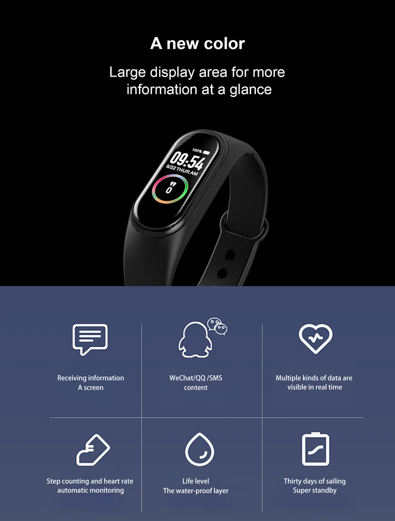 Health Wristband M Smart Band 4 Fitness Tracker Watch Sport Bracelet Heart Rate Blood Pressure Monitor Smartband for android ios