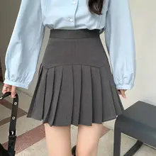 

HOUZHOU Pleated Skirt Women Autumn Korean Style Kawaii High Waisted Patchwork A-line Mini Skirts for Girls Preppy Style Casual