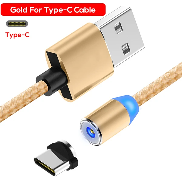Магнитный кабель usb type C кабель и Micro USB кабель для samsung Xiaomi Huawei Android и светодиодный кабель Micro USB для IPhone Xs Max 8 7 - Цвет: Gold for Type-C