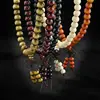 Pulseras budistas de madera de sándalo Natural para hombres y mujeres, nudo de cuentas de oración de Buda, pulseras y brazaletes de ébano negro