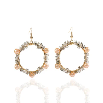 

LANFLORA new Korean handmade women tassel earrings Freshwater Pearl earrings copper alloy earrings free shipping