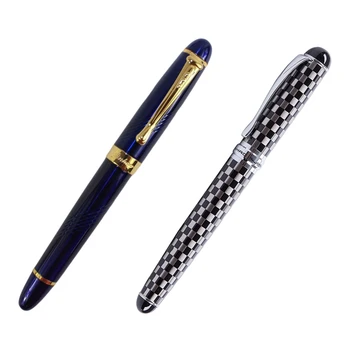 

Jinhao 2 Pcs Fountain Pen: 1 Pcs X450 Fountain Pen Deep Blue Twist and Gold & 1 Pcs X750 Chessboard Fountain Pen Medium Fine Nib