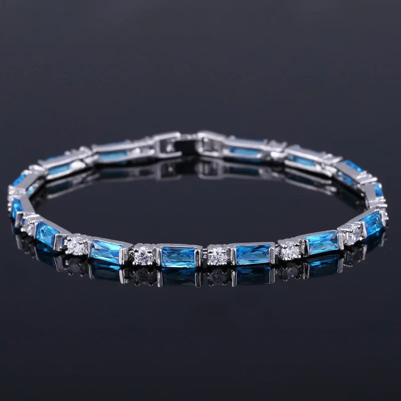 Sky Blue Wong Rain богемные 925 пробы серебряные изумрудные рубиновые сапфировые драгоценные камни браслет с камнем месяца рождения очаровательные браслеты ювелирные украшения - Цвет камня: Sky Blue