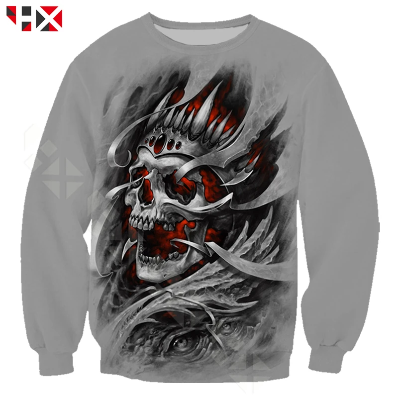 

HX Unisex Skull Head Rose 3D Print Autumn Fashion Sweatshirt Casual Hip Hop Streetwear Hoodie Men Women Tops HX528