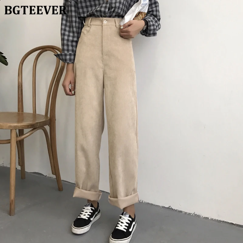 BGTEEVER Spring Autumn Vintage Corduroy Pants Female High Waist Loose Pants Casual Straight Pants Femme Pantalon 2020 BGTEEVER Spring Autumn Vintage Corduroy Pants Female High Waist Loose Pants Casual Straight Pants Femme Pantalon 2020