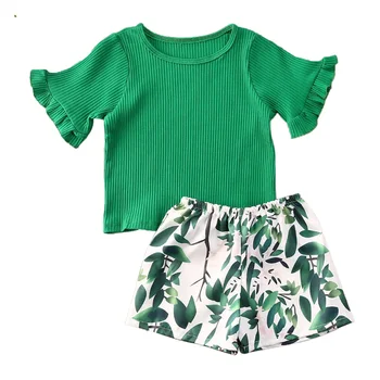 

Pudcoco USPS Fast Shipping 1-5Years Little Girl Clothing Short Sleeve Shorts Bow Tie Flower Print Lotus Leaf Lace Clothing