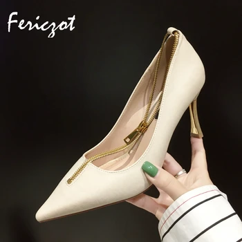 

Fericzot 2020 Fashion Sexy Pointed Toe Pumps High Heel Zip Women Shoe Female for Casual