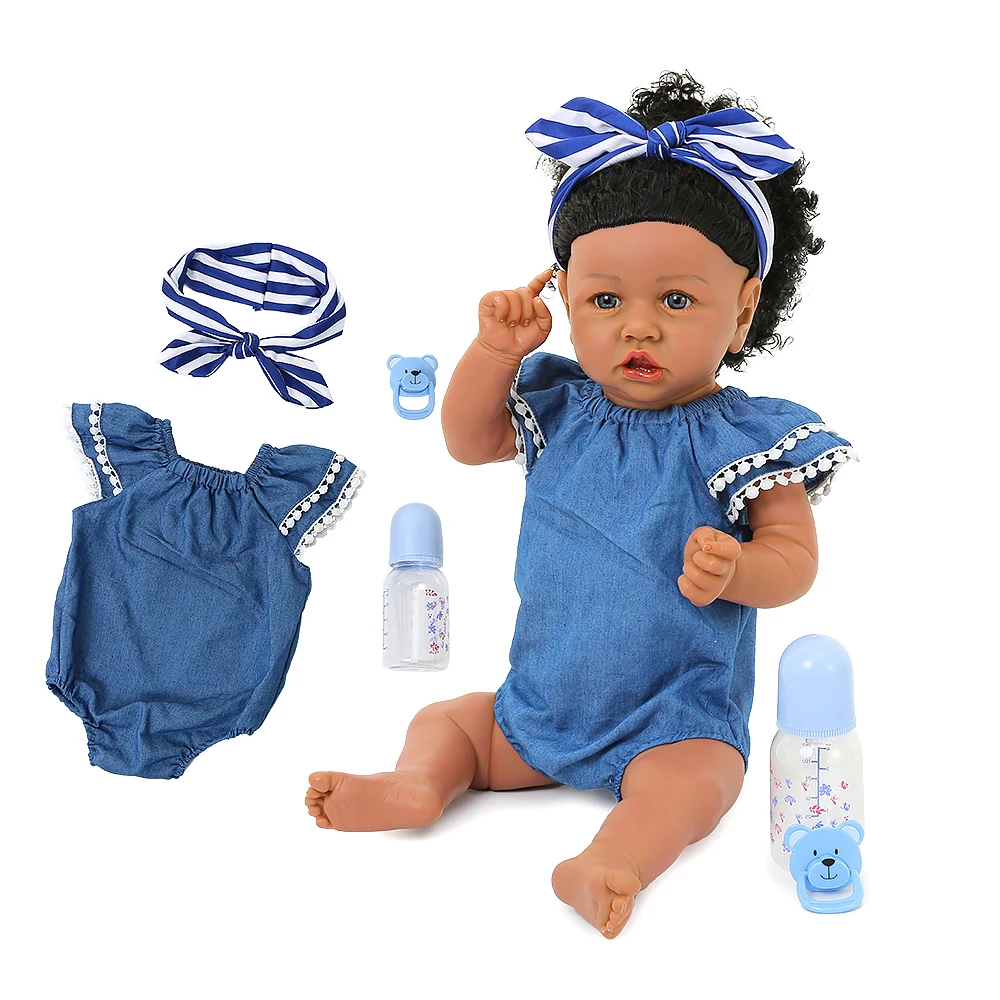 

Cute Bebe 24" Real Girl Reborn Soft Silicone Vinyl Reborn Baby Dolls Black Skin High Quality Children Gift Dolls Alive Bonecas