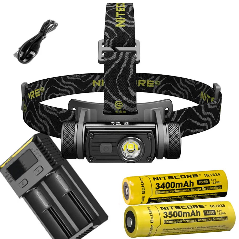 Nitecore HC60 налобный фонарь CREE XM-L2 U2 1000 люмен, налобный фонарь, водонепроницаемый фонарь для кемпинга с аккумулятором 18650 3400 мАч