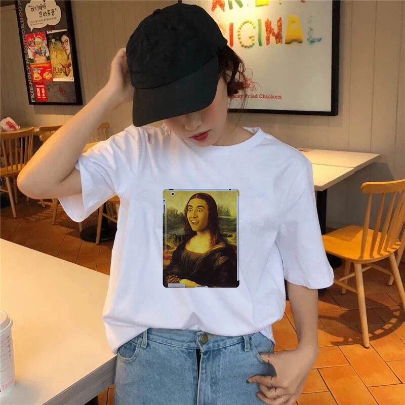 2020 Fashion Women Harajuku Change Mona Lisa Face Printed T Shirt Casual Short Sleeve Women's T-shirt Soft Female T shirt