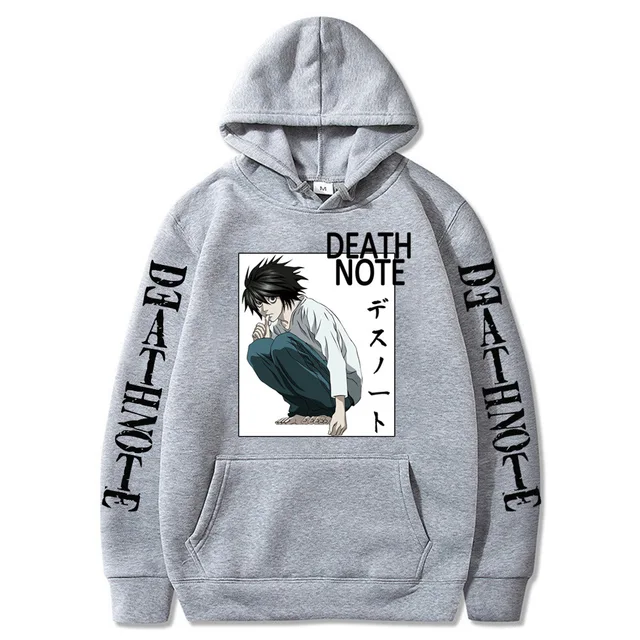 Oversized Men's Hoodie Death Note Anime Harajuku Top Funny Anime Print Unisex Cosplay Cool Sweatshirt Black Clothes Hip Hop Top Gray4