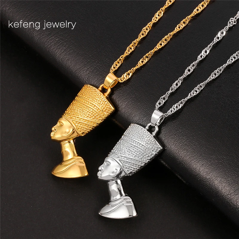 MEN's Stainless Steel HEAVY Silver 3D Egyptian Queen Nefertiti Charm Pendant*P91