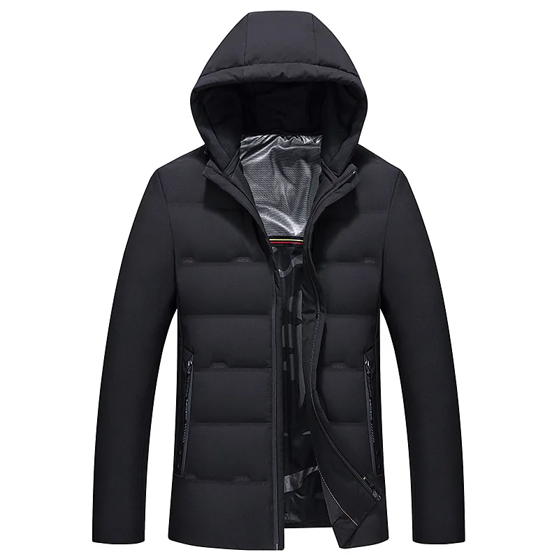 Aismz Winter High Quality Hooded 90% White Duck Down Jacket Men's Casual Thick Warm Fashion Jackets Men's Black Grey Coat