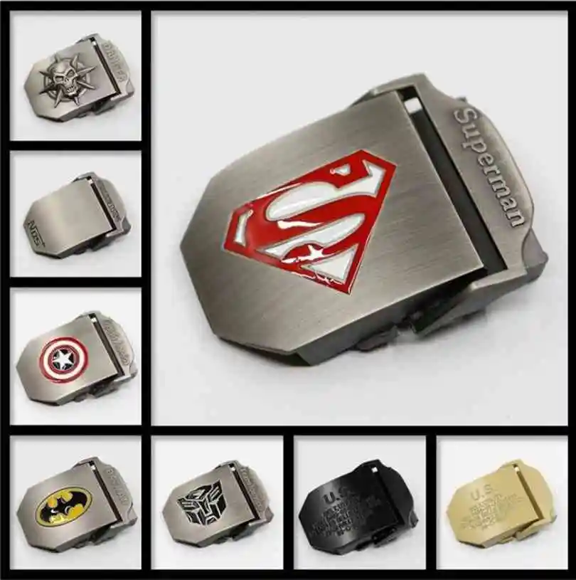 

Marvel Action Avengers Belt Buckle Figures Superman Captain America Batman Thor's Hammer Belt Button Model Toys For Men Gifts