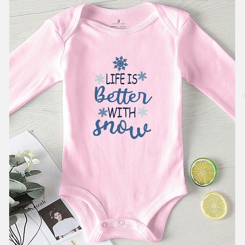 Jumpsuit Kids Autumn Baby Shower Gifts Lift Is Better with Snow Printed Toddler Romper Boy Girl Clothes Winter | Мать и ребенок