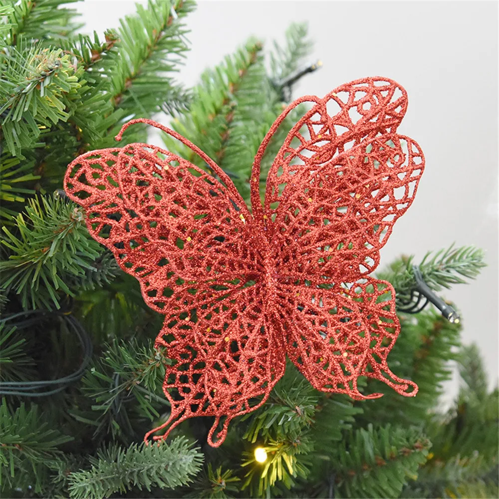 6Pc Christmas Tree Ornaments Simulation Butterfly Flower christmas tree decorations Xmas Hanging Ornament navidadF1031 | Дом и сад