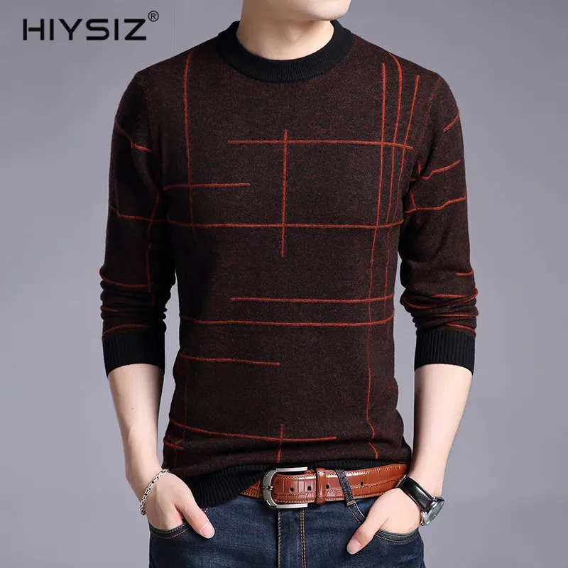 

HIYSIZ New Sweater Men 2019 Fashion Trend Striped Casual O-Neck Long Sleeves Autumn Winter Streetwear Wool Knit Pullover SW065