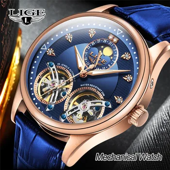 

LIGE Mens Watches Top Luxury Brand Automatic Machinery Watch Men Double Tourbillon Fashion Sport Waterproof Clock Relojes Hombre