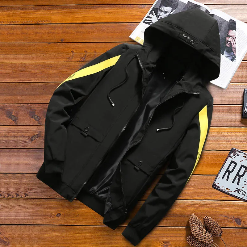 Осенняя новая куртка с капюшоном Молодежная Модная приталенная Корейская куртка на молнии - Цвет: black yellow