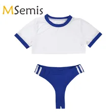 Женский купальник для школьниц, боди, комплект нижнего белья с короткими рукавами, сетчатый топ с открытой промежностью, трусики-стринги, нижнее белье