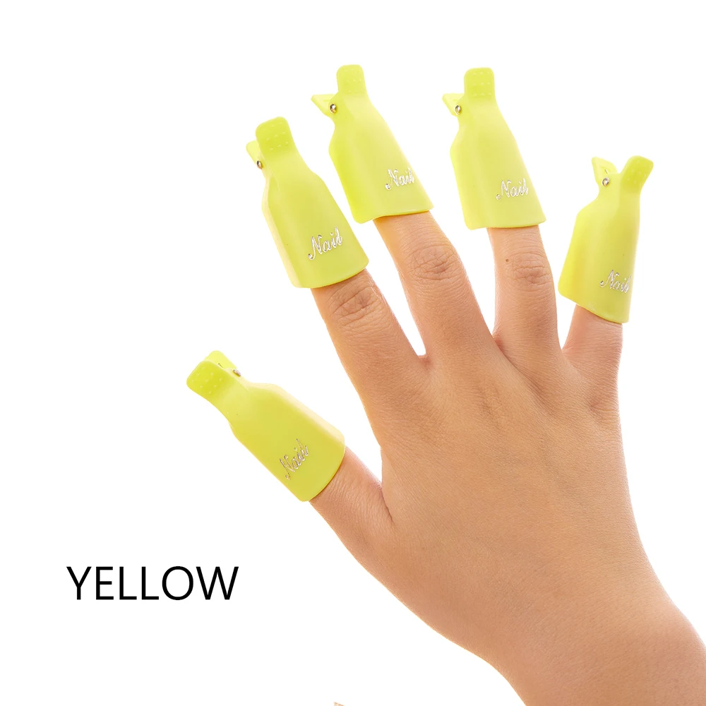 yellow-10p Fingerqueen10 шт средство для снятия лака для ногтей Прочный пластик дизайн ногтей Замачивание колпачок зажим средство для снятия УФ гель-лака обертывание инструмент для дизайна ногтей советы - Цвет: yellow-10p