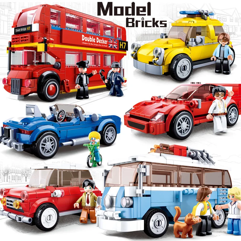 

Small Luban Assembled Building Blocks Retro London Bus Van Building Blocks Educational Splicing Toys GIRL'S And BOY'S 6-12-Year-