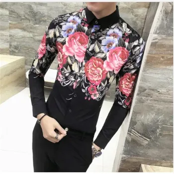 

Fashion 2019 Autumn Shirt Men New Brand Luxury Print Slim Fit Dress Shirts Long Sleeve Casual Comfortable Business Prom Shirts
