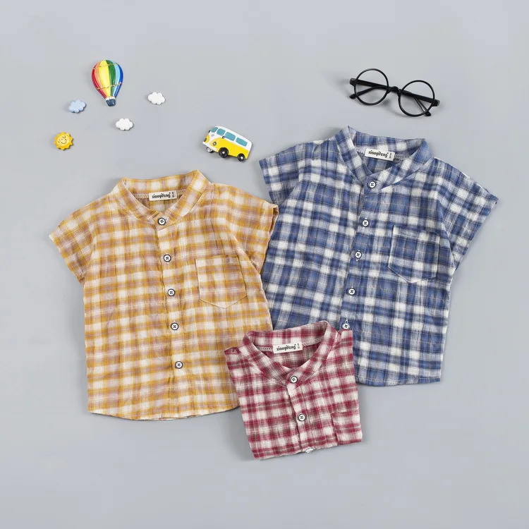 

Childrenswear New Style 2019 Summer BOY'S Plaid Short-sleeved Shirt Korean-style Baby 0-4-Year-Old 100% Cotton Coat a Generation