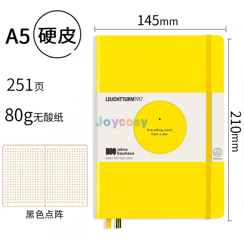 LEUCHTTURM1917 - Edizione speciale Bauhaus - Quaderno medio con copertina rigida punteggiata A5 - 251 pagine numerate, carta senza acidi da 80 g/m2