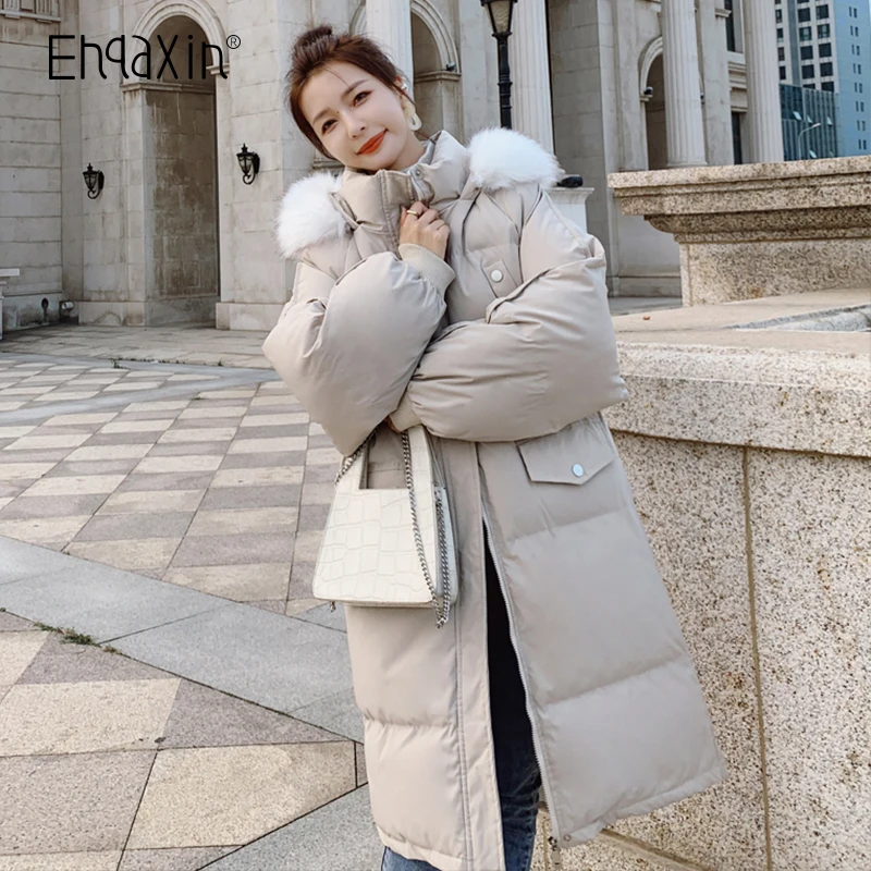 

EHQAXIN Women's Winter Jacket New Fur Collar Hooded Loose Thick Down Padded Jacket Fashion Long Wild Warm Coats Female S-XL