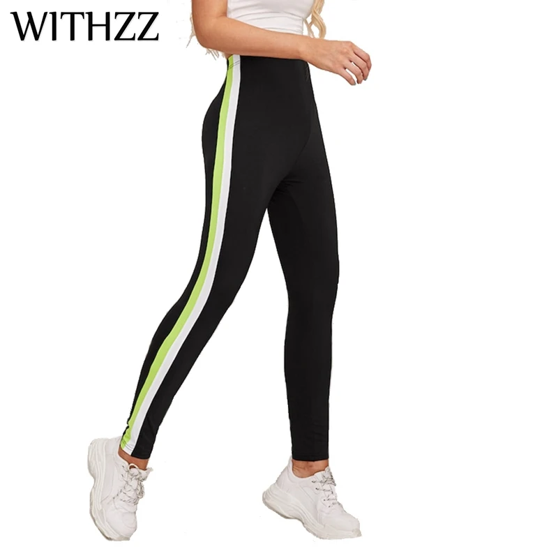 WITHZZ эластичные полосатые спортивные Леггинсы женские Леггинсы лосины для фитнеса лосины для тренировок Vrouwen Tayt леггинсы