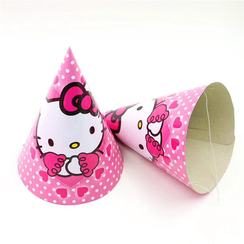 1 шт., розовый рисунок hello kitty, 108*180 см, для украшения дня рождения, Детские вечерние принадлежности, одноразовая посуда, скатерть для душа ребенка - Цвет: Caps-6pcs