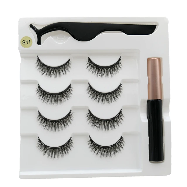 4 pairs of magnetic eyelashes natural soft magnet eyelashes natural magnetic eyeliner makeup mink eyelashes set tool S11