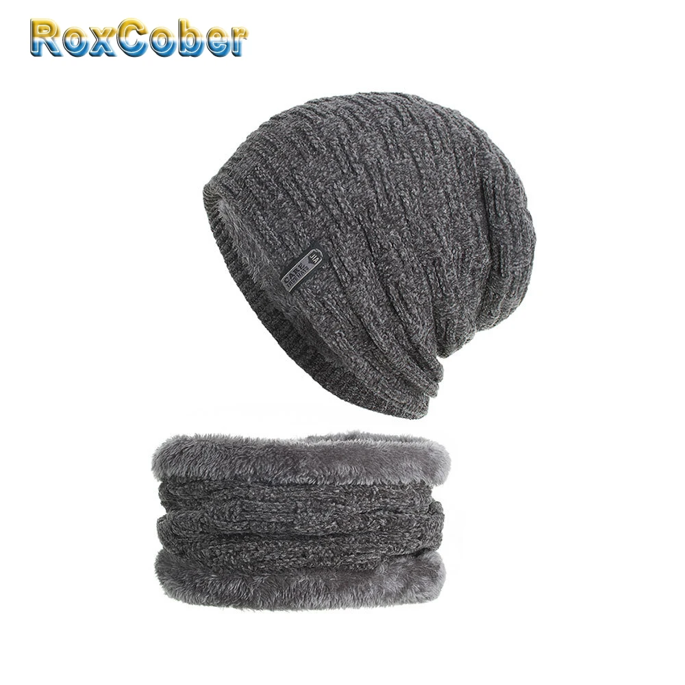 RoxCober зимний теплый набор с шапочкой Skullies Beanies шапка бини для мужчин женский шерстяной шарф шапки gorro invierno hombre вязаная шапка WM107