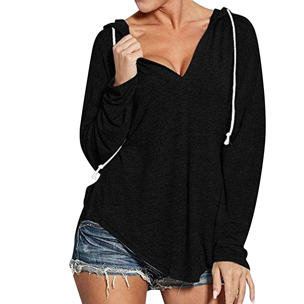 

Vacation Fashion Long Sleeve Tops Pullover Solid Women Hoodies V Neck Autumn Date Daily Loose Sweatshirts Casual