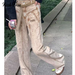 Fashrose grunge fairycore bota do vintage corte calças y2k 2000s estética goblincore calças femininas luz brilhante harajuku caqui calças