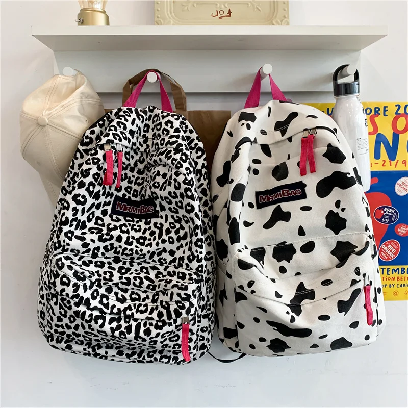 2021CowPrintSportBackpackLeopardPrintUnisexSchoolBagsTeenage