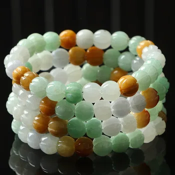 

1PC Natural Emerald 10MM Three color pumpkin beads bracelet Jade Round Beads Necklace Jewellery Fashion Man Woman Luck Amulet