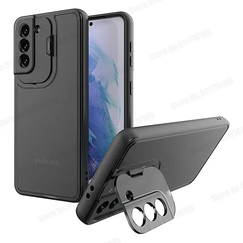 kawaii phone cases samsung For Samsung S22 Ultra Clear Flip Camera Lens Stand Protective Case For Galaxy S21FE S22 Plus A72 A52 5G Hard PC Ultra Slim Cover cute samsung phone case