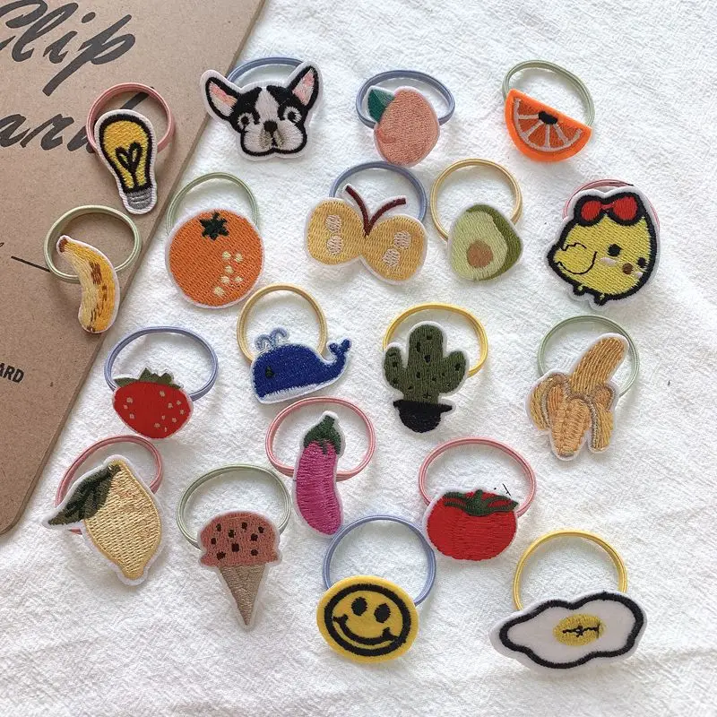 

Cute Girl's Elastic Hair Bands Ties Embroidered Animal Cartoon Fruit Hair Holder Spring and autumn Headwear Hair Accessories