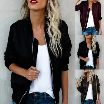 

Autumn Winter Jacket Women Classic Coat Short Bomber Solid Zip Up Jacket Coat Black Wine Red For Ladies Tops mujer veste femme J