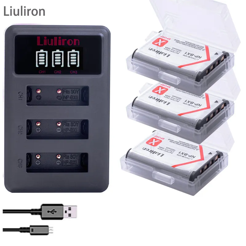 

3x bateria NP BX1 NP-BX1 battery npbx1 +3LOTS USB charger for Sony HDR-AS100v AS30 AS15 HX400 WX350 RX1 RX100 RX100iii M3 AS100V