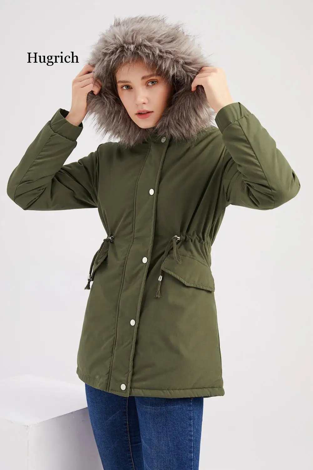 

New Female Women Winter Coat Thickening Cotton Jacket Black Faux Fur Outwear