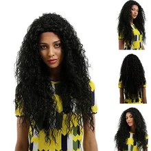 Женский длинный кудрявый парик фронта шнурка термостойкие волокна черные маленькие кудрявые волосы Полный парик QS888