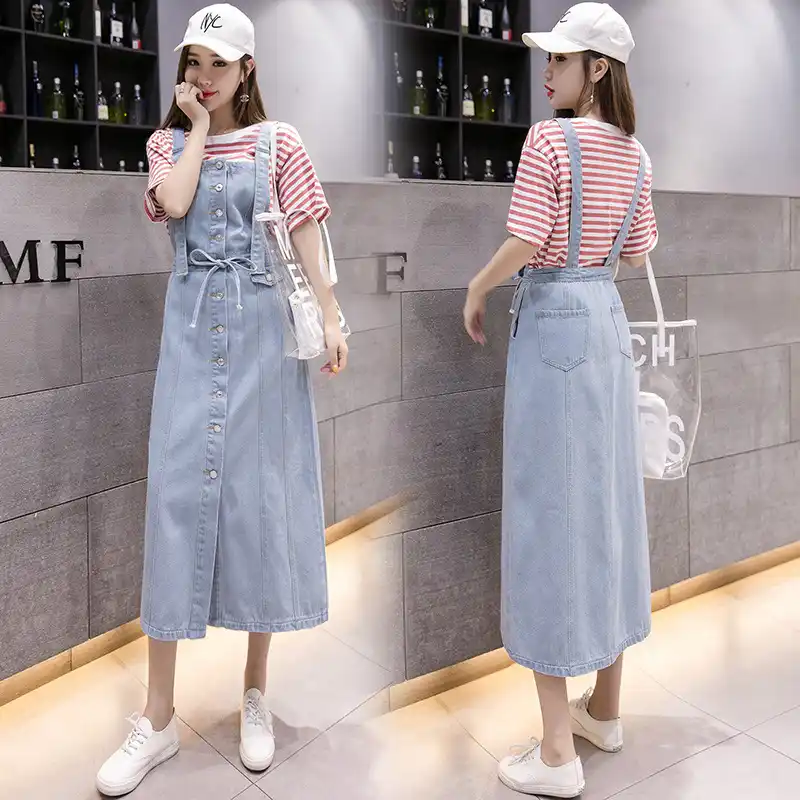 long jean overall dress