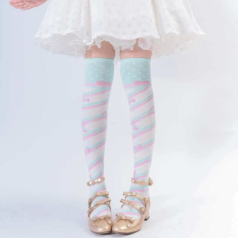 Little Candy Lolita socks women over the knee socks Lolita Japanese Harajuku candy striped stockings